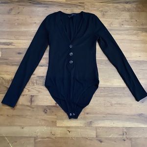 Black V-neck bodysuit